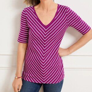 Talbots V-Neck Strafford Stripe Tee - Size Small - New With Tag